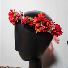 Light-Up Red Flower Crown Hair Wreath Costume Accessory for Festival, Rave, Renaissance Faire, Halloween, Easter