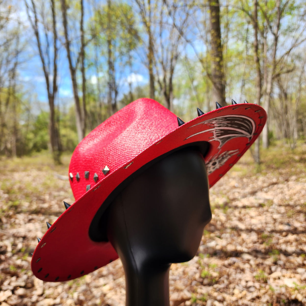 Red Goth Sun & Moon Skull Studded Sun Hat Red Studded Crawling Skeleton Goth Sun Hat – Freebird Revolution main image 3