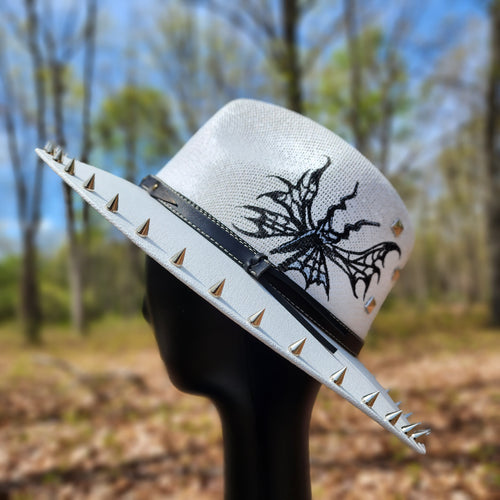 Summer Goth White Studded Sun Hat
