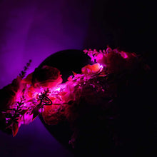 Adjustable midsummer floral crown with pink and purple flowers and LED illumination
