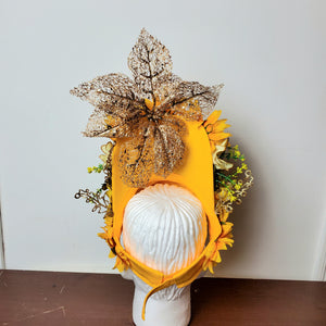 Sunflower Yellow Gold Floral Headpiece Crown Hat Headband Head Dress for Festival, Costume, Mardi Gras