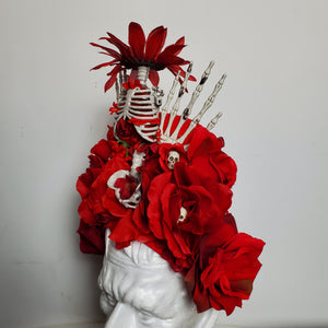 Red Skeleton LED Light Up Skull Bone Floral Goth Headpiece Crown Headband for Festival Costume