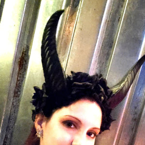 demon horn headband with lace and black flowers – gothic cosplay accessory