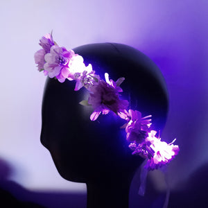 Light-Up LED Purple Flower Crown Hair Wreath Costume Accessory for Festival, Rave, Renaissance Faire, Halloween, Easter - Buy from FreebirdRevolution.com