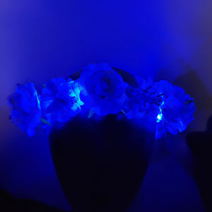 Light-Up LED Blue Flower Crown Hair Wreath Costume Accessory for Festival, Rave, Renaissance Faire, Halloween, Easter - Buy from FreebirdRevolution.com