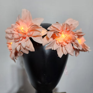 Pink or Purple Flower Crown Hair Wreath Headband Accesory LED Light-Up Dahlia