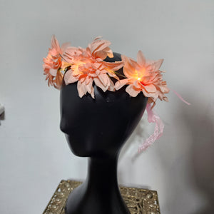 Pink or Purple Flower Crown Hair Wreath Headband Accesory LED Light-Up Dahlia