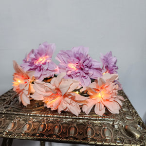 Pink or Purple Flower Crown Hair Wreath Headband Accesory LED Light-Up Dahlia