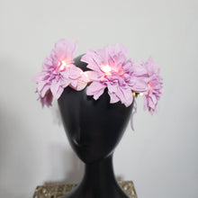 Pink or Purple Flower Crown Hair Wreath Headband Accesory LED Light-Up Dahlia