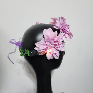 Pink or Purple Flower Crown Hair Wreath Headband Accesory LED Light-Up Dahlia