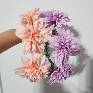 Pink or Purple Flower Crown Hair Wreath Headband Accesory LED Light-Up Dahlia