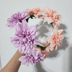 Pink or Purple Flower Crown Hair Wreath Headband Accesory LED Light-Up Dahlia