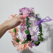 Pink or Purple Flower Crown Hair Wreath Headband Accesory LED Light-Up Dahlia