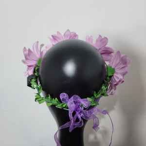 Pink or Purple Flower Crown Hair Wreath Headband Accesory LED Light-Up Dahlia