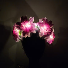 Pink or Purple Flower Crown Hair Wreath Headband Accesory LED Light-Up Dahlia