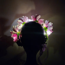 Pink or Purple Flower Crown Hair Wreath Headband Accesory LED Light-Up Dahlia