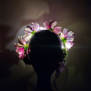 Pink or Purple Flower Crown Hair Wreath Headband Accesory LED Light-Up Dahlia