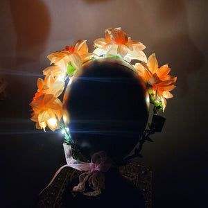 Pink or Purple Flower Crown Hair Wreath Headband Accesory LED Light-Up Dahlia