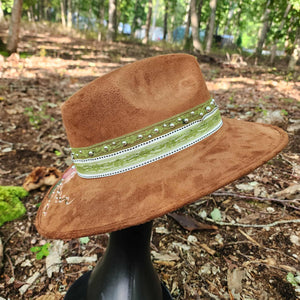 Skull & Floral Hand Painted Tan Vegan Suede Hat Large