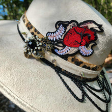 Rockstar Heart Black Layered Chain White Vegan Suede Hat XL