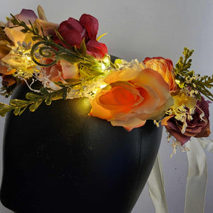 Midsummer Night Flower Crown – Adjustable Floral Headpiece with LED Lights