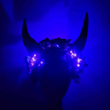 Krampus Demon Horn Headband – LED Light-Up Devil Costume Headdress with Red or Black Roses