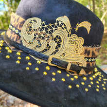 Golden Leopard Black Vegan Suede Hat Large