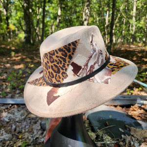 Animal Print Collage Cream Vegan Suede Hat Large