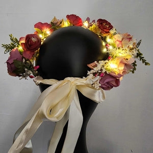 Midsummer Night Flower Crown – Adjustable Floral Headpiece with LED Lights