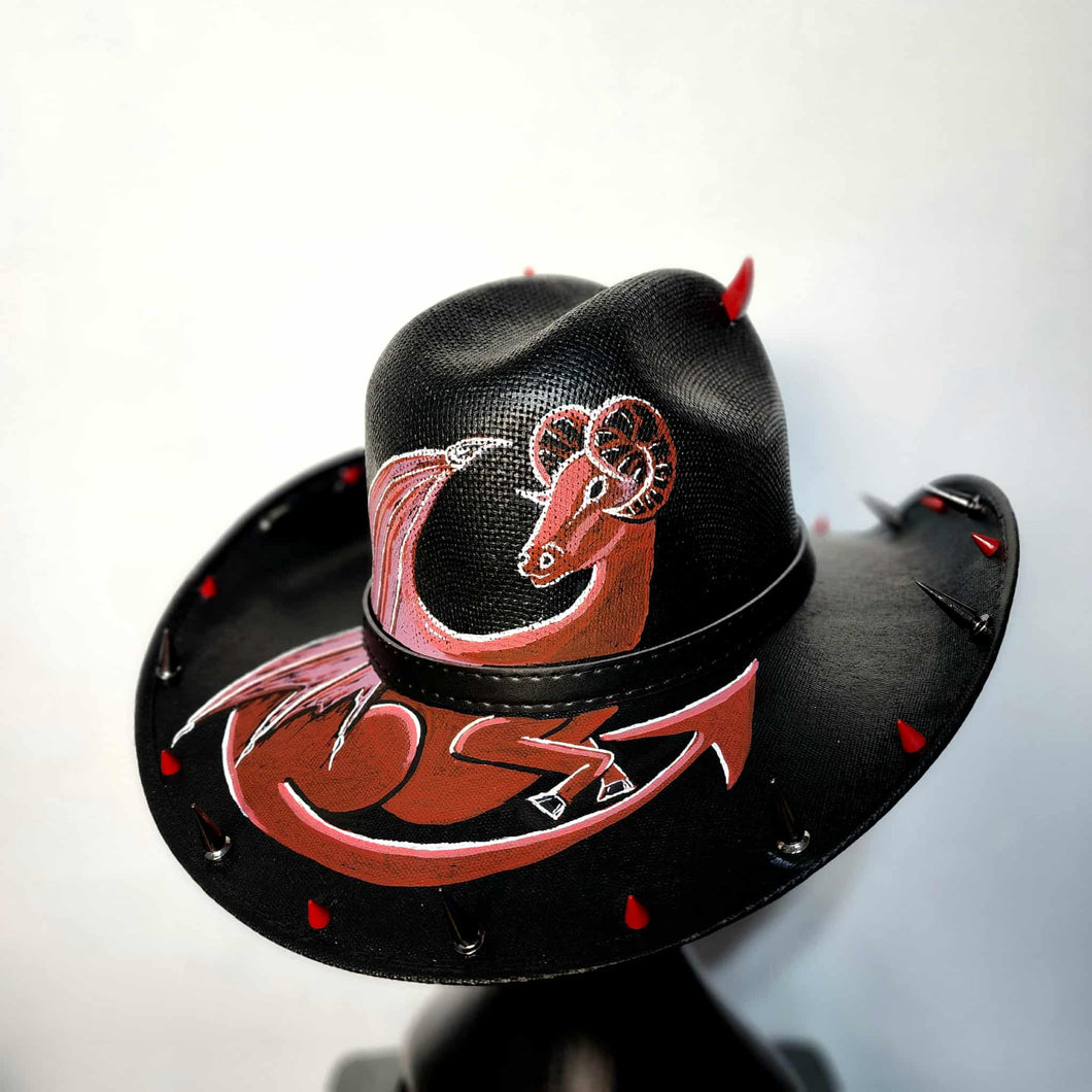 Jersey Devil Black & Red Spiked Cowboy Hat Large Y'allternative Western Goth
