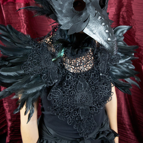 Raven Feather Lace Collar - Black Gothic Costume Accessory