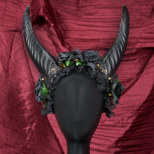 Krampus Pointy Straight Devil Demon Horn Headband Black Rose Flowers Costume Head Piece LED Light-Up