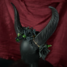 Krampus Pointy Straight Devil Demon Horn Headband Black Rose Flowers Costume Head Piece LED Light-Up