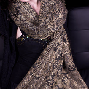 Black & Gold Shimmer Baroque Pashmina Scarf