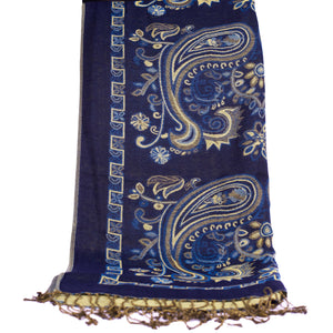 Deep Sea Blue Paisley Block Pashmina Scarf