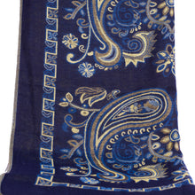 Deep Sea Blue Paisley Block Pashmina Scarf