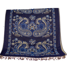 Deep Sea Blue Paisley Block Pashmina Scarf