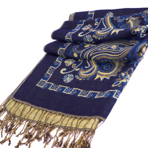 Deep Sea Blue Paisley Block Pashmina Scarf