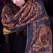 Navy Blue Paisley Block Pashmina Scarf