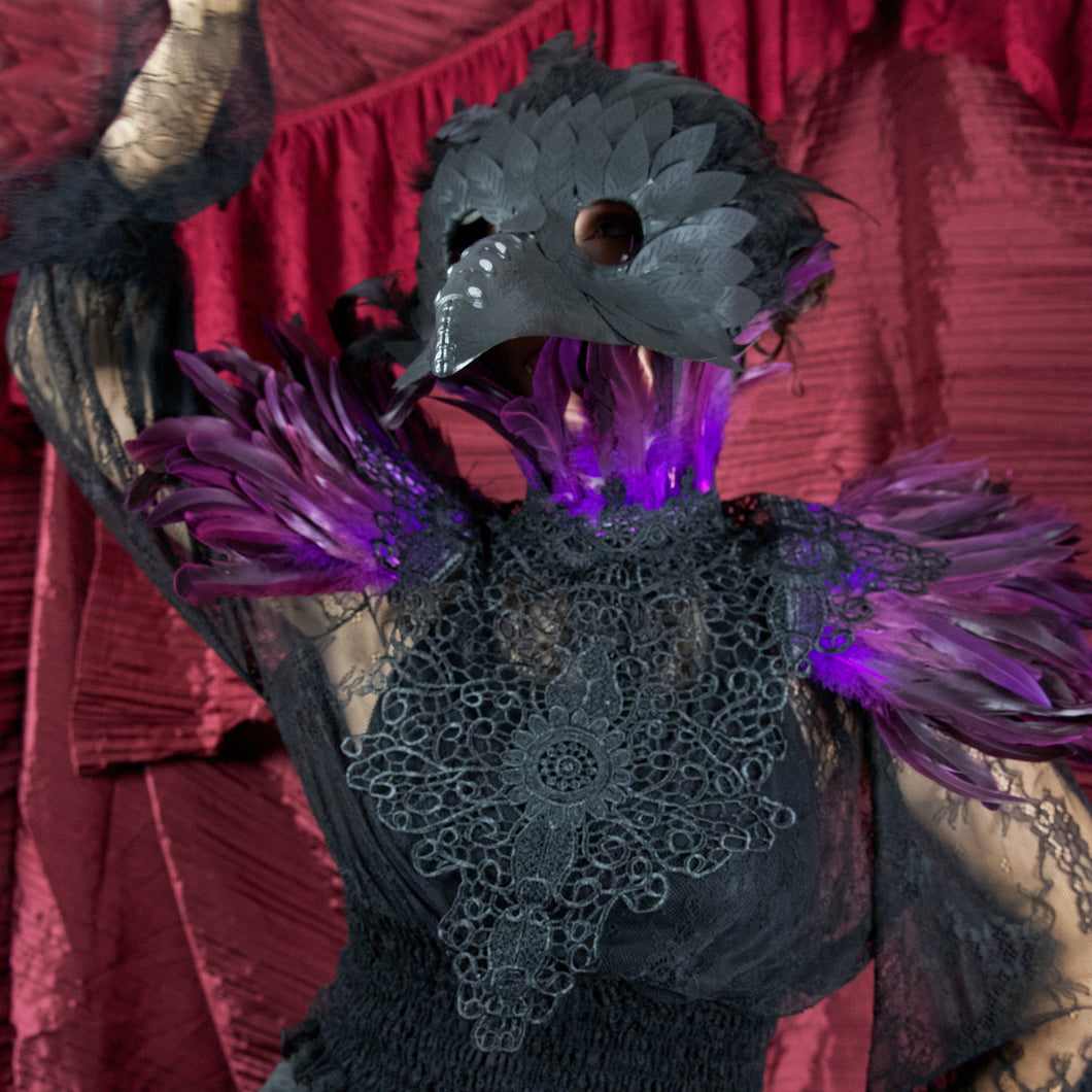 Raven Feather Lace Collar - Gothic Purple &  Black Costume Accessory