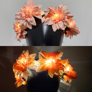 Pink or Purple Flower Crown Hair Wreath Headband Accesory LED Light-Up Dahlia