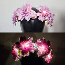 Pink or Purple Flower Crown Hair Wreath Headband Accesory LED Light-Up Dahlia