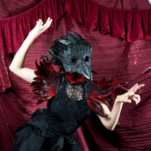 Raven Feather Lace Collar - Gothic Black & Red Costume Accessory