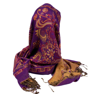 Purple Paisley Block Pashmina Scarf