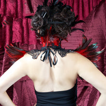 Raven Feather Lace Collar - Gothic Black & Red Costume Accessory