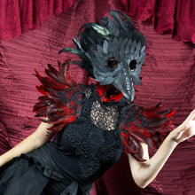 Raven Feather Lace Collar - Gothic Black & Red Costume Accessory