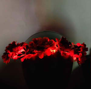 Light-Up Red Flower Crown Hair Wreath Costume Accessory for Festival, Rave, Renaissance Faire, Halloween, Easter - Buy from FreebirdRevolution.com