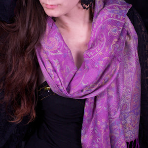 Spring Purple Pastel Paisley Block Pashmina Scarf