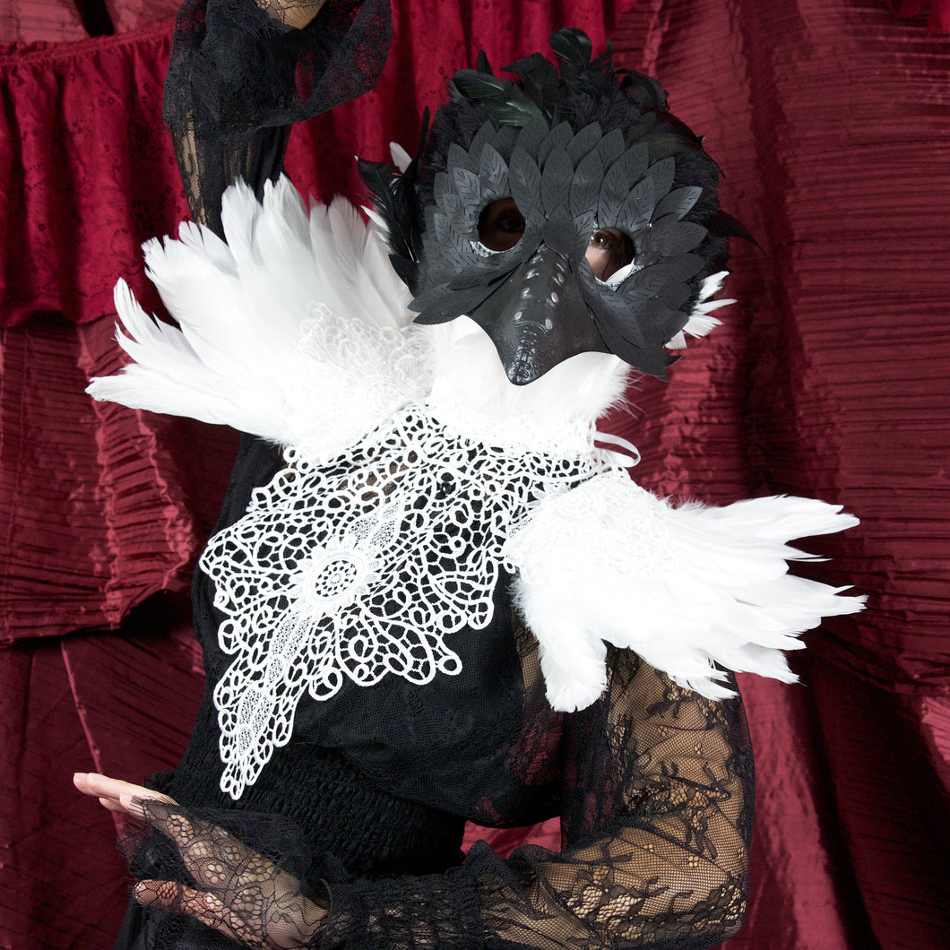 White Feather Lace Collar - Gothic Costume Accessory