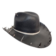 Y'allternative Western Outlaw Gothic Fashion Large Cowboy Hat Black Hard Canvas with Bone White Snake Head Leather Band and Gunmetal Horns Skull and Spikes
